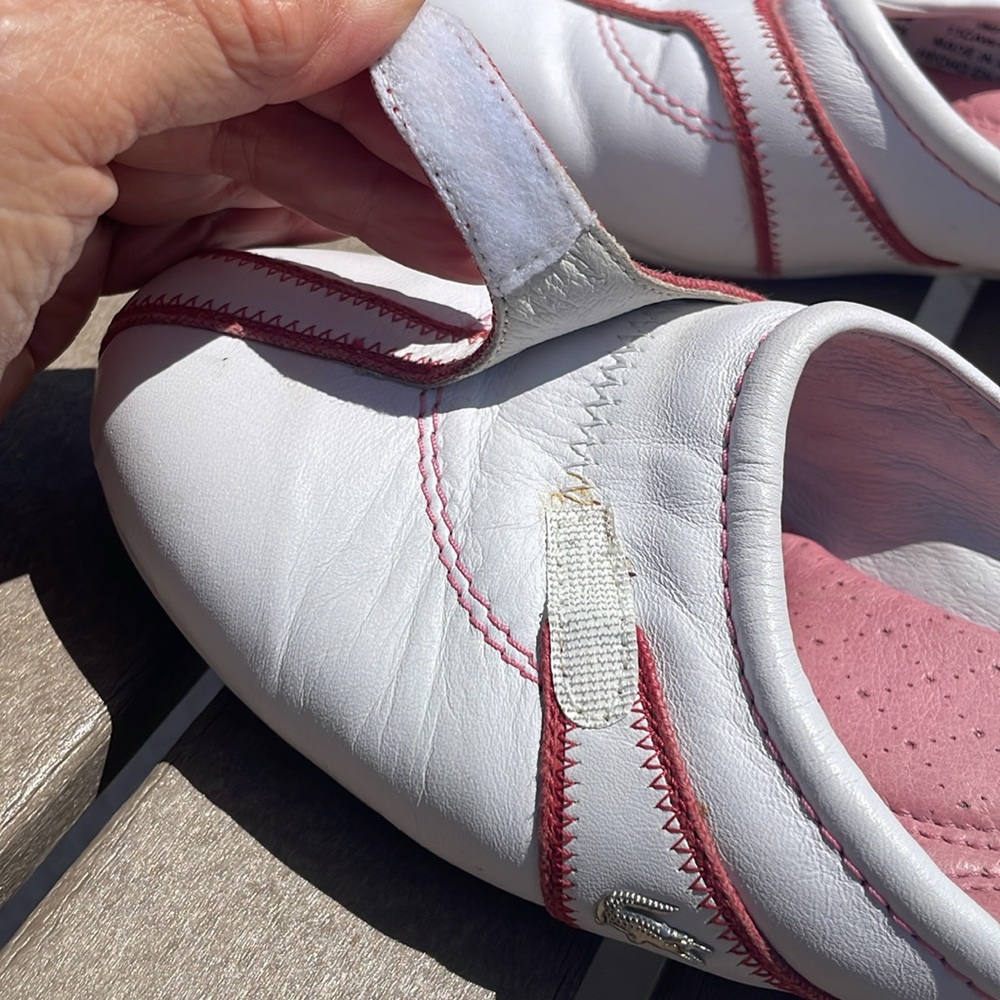 Lacoste vintage slip on white and pink preppy sneakers SZ 7 1/2 - Picture 3 of 6